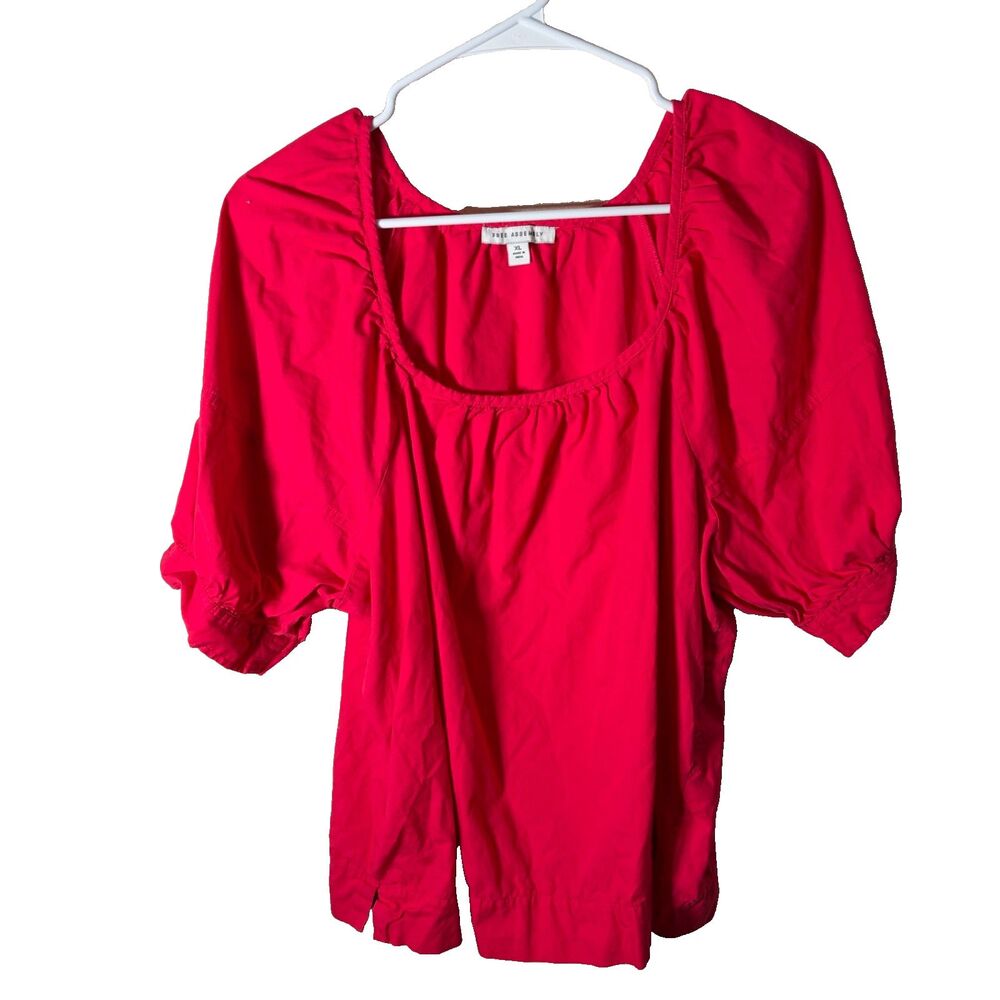 Free Assembly Shirt Women's XL Pink Cotton Puff Sleeve Square Neck Casual Top